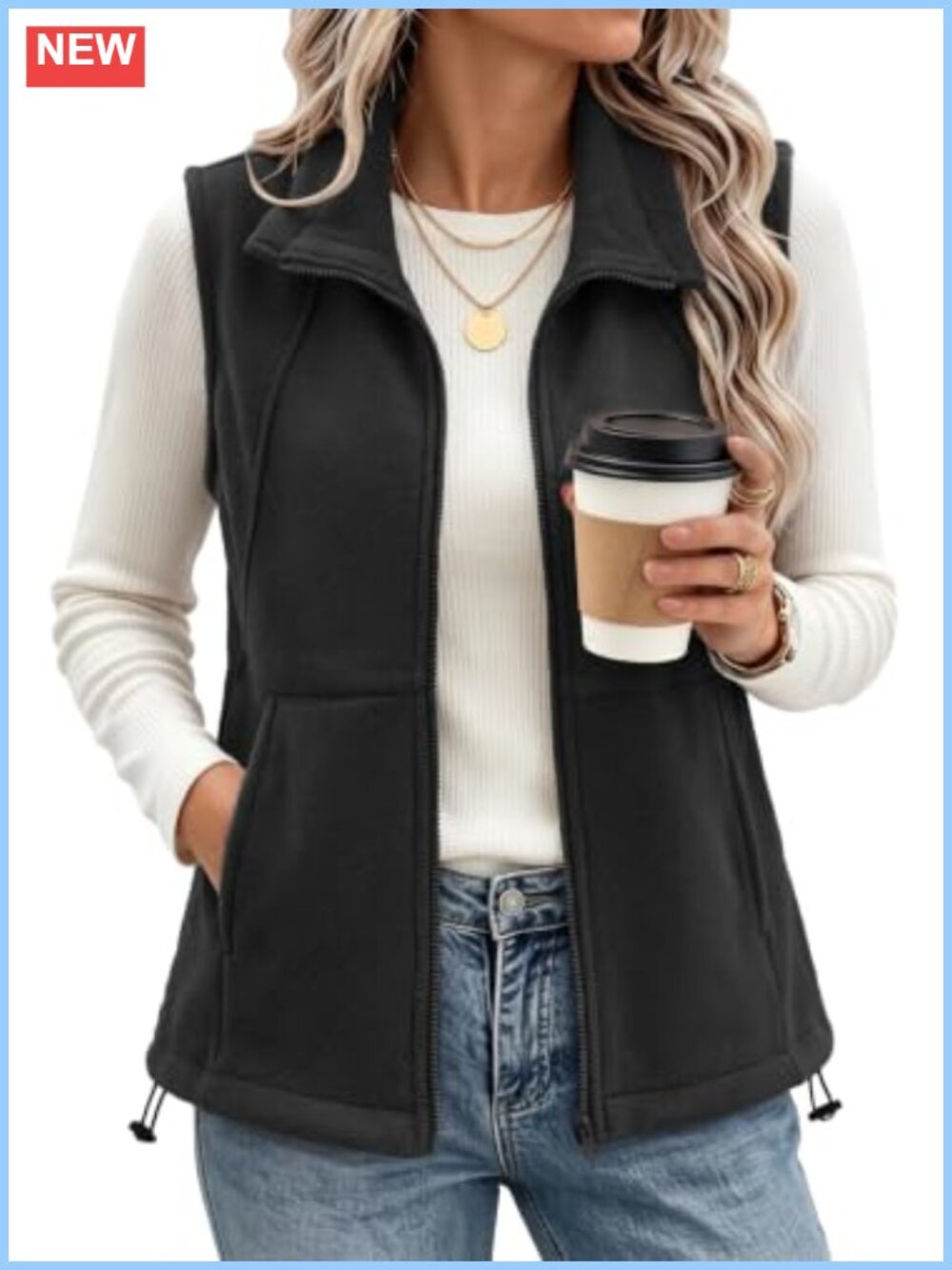 Women's Fleece Vest Sleeveless Zip Up Jacket with Pockets